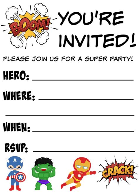 Superhero Printable Invitations Free